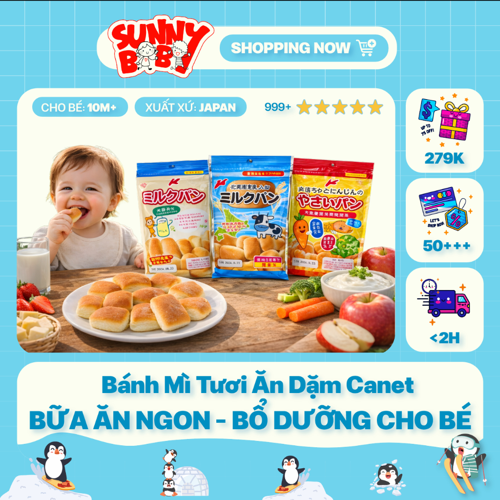 [NHẬT BẢN] Bánh mì tươi ăn dặm Canet của Nhật cho bé 10 tháng