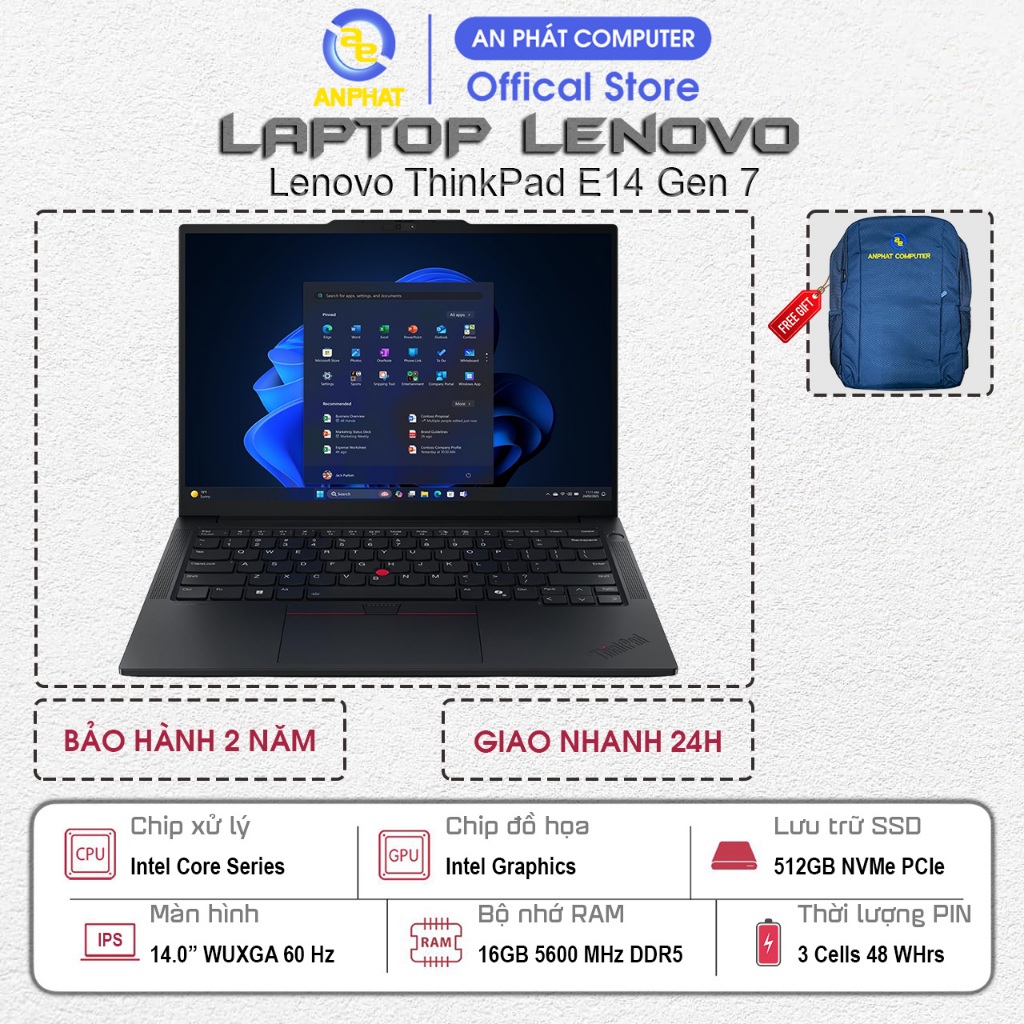 Lenovo ThinkPad E14 Gen 7 21SX002QVA, Core Ultra 5 225U, 16GB RAM, 512GB SSD, 14.0 FHD+, No OS