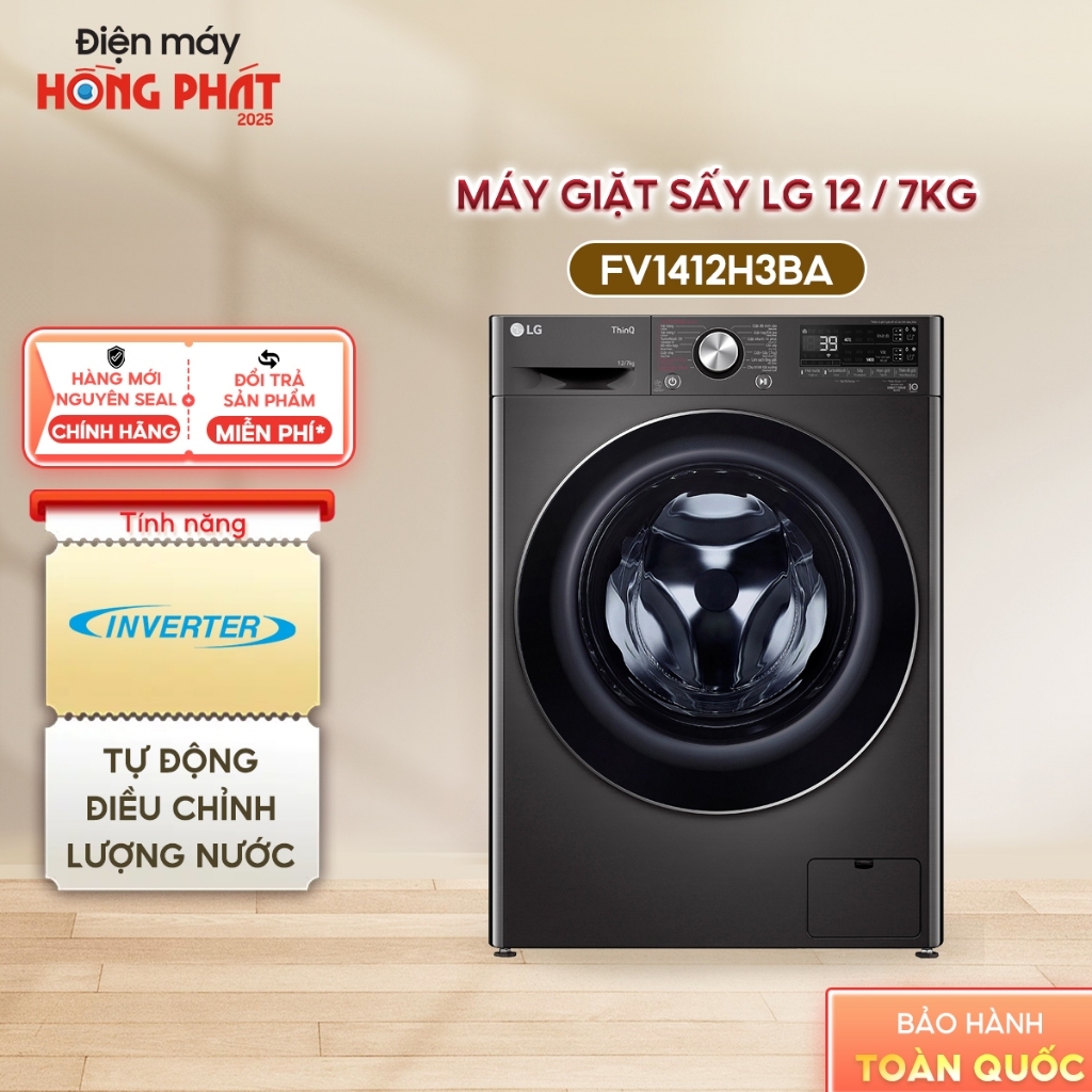 [Giao-Lắp HCM/Cần Thơ] Máy Giặt Sấy Lồng Ngang LG AI DD™ Inverter FV1412H3BA 12 Kg Màu Đen