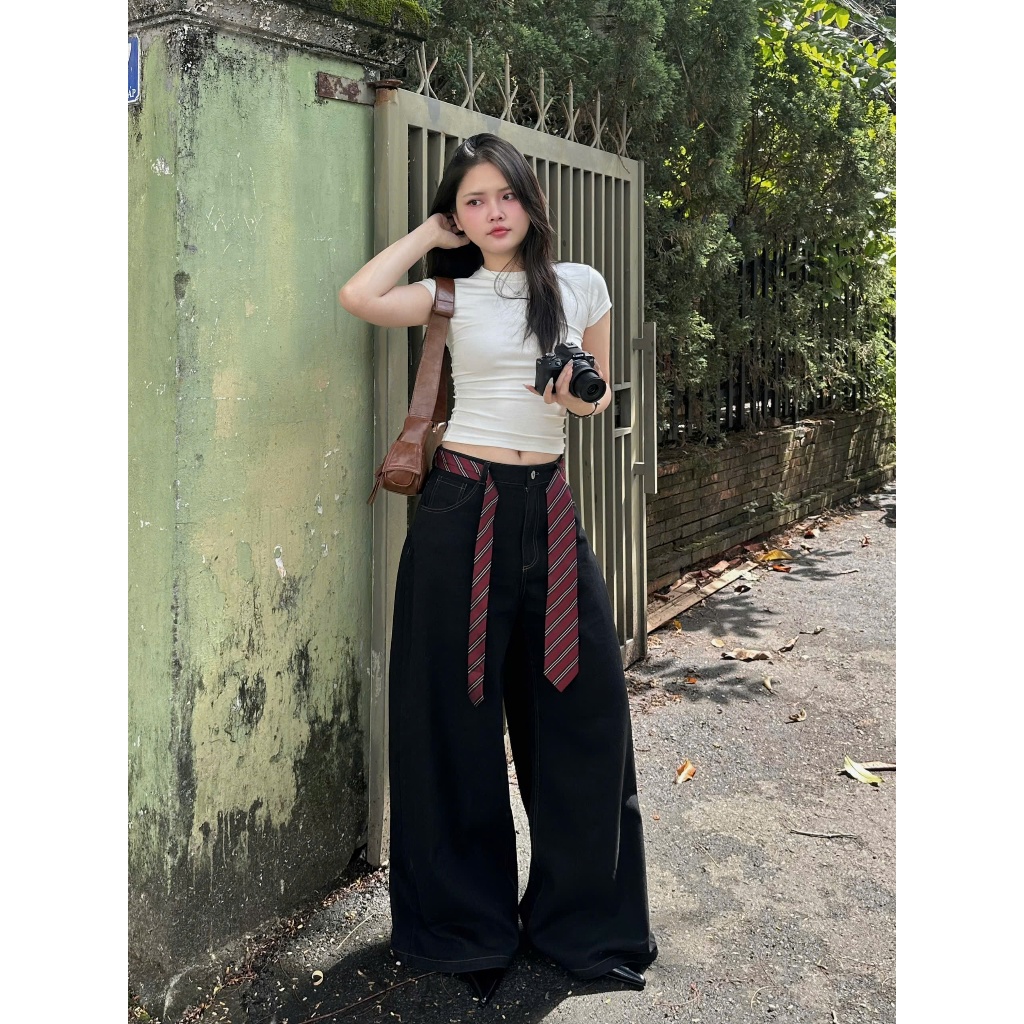 Quần Jean nữ ống rộng WIDE LEG, quần dài ống suông Migcool chất Jean cao cấp Premium J00