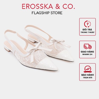 [EROSSKA]- Giày cao gót Slingback lưới mũi nhọn phối nơ thanh lịch cao 2cm màu trắng kem - EL097