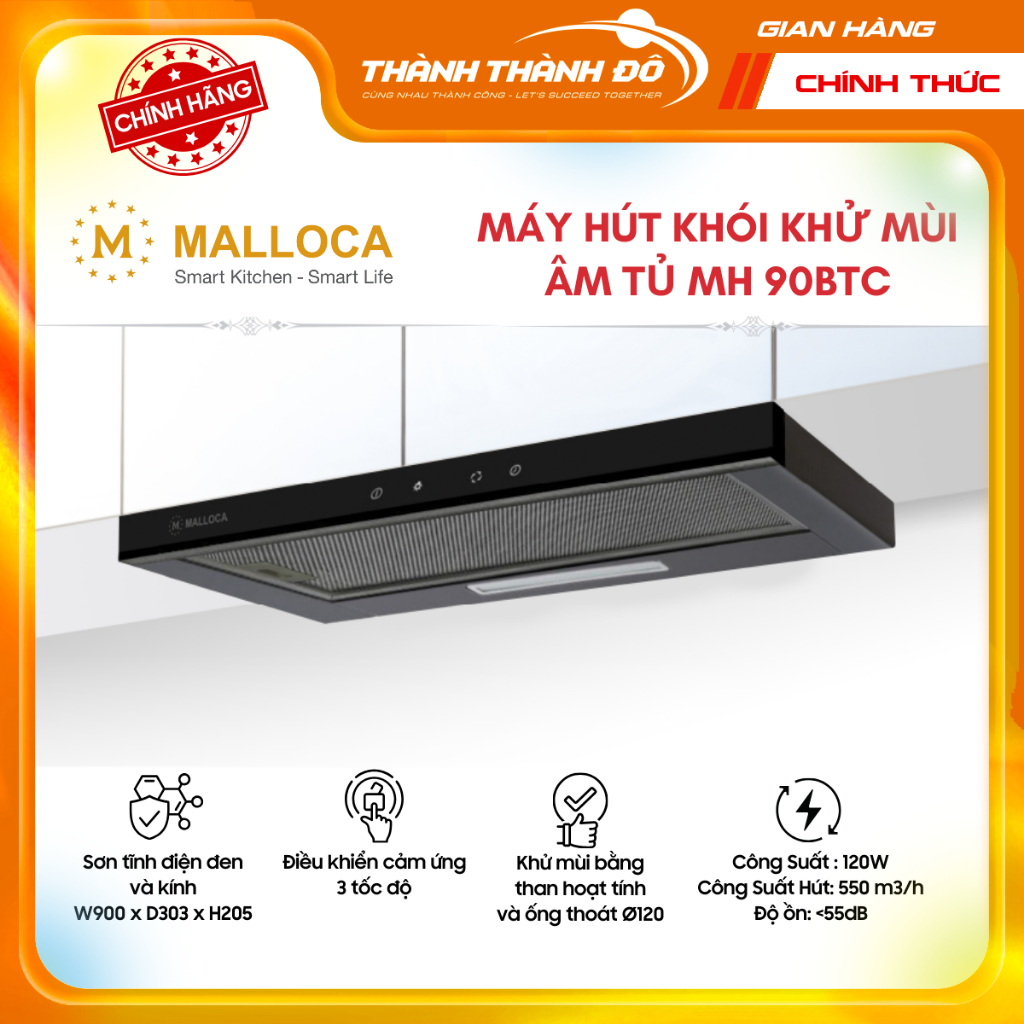 [LẮP ĐẶT TOÀN QUỐC] Máy Hút Khói Khử Mùi Âm Tủ Malloca MH 90BTC - Ngang 90cm - Bảo Hành Chính Hãng 3