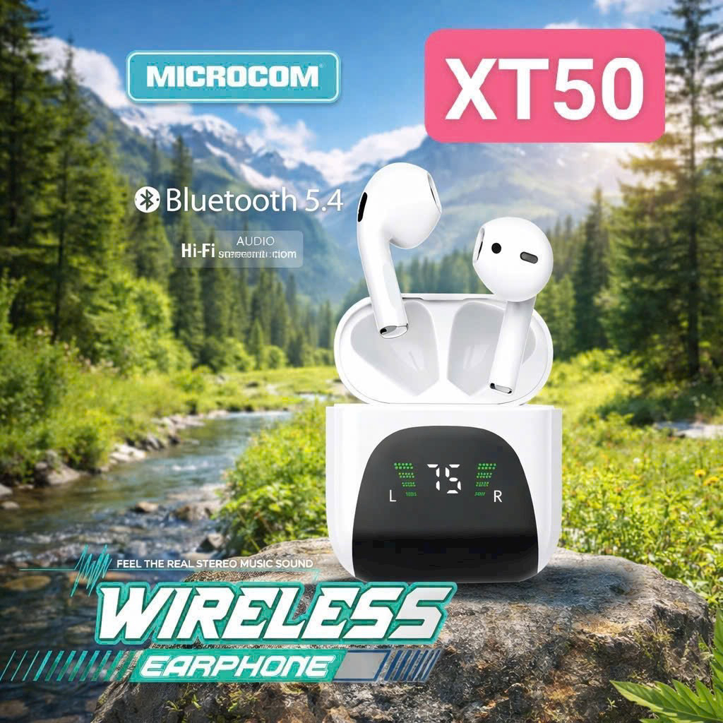 Tai nghe chính hãng Microcom XT50  Kết nối Bluetooth 5.4, đèn led hiển thị pin,pin siêu bền