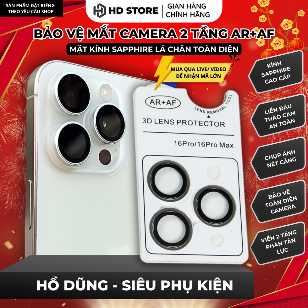 [HÀNG LOẠI 1] Kính cường lực bảo vệ Lens camera iphone 2 tầng AR + AF 11 12 13 14 15 16 plus pro max