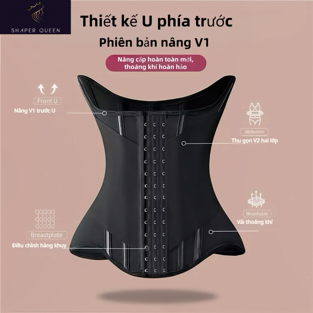 Đai nịt bụng định hình eo dáng đồng hồ cát, có xương nâng ngực, vải thoáng khí | Shaper Queen