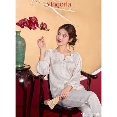 Pijama bộ đồ ngủ nữ lụa VINGO/VINGORIA tay dài xuân hè Diệp An H1496