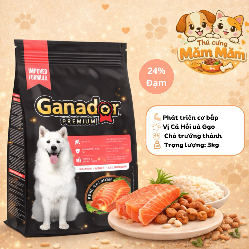 [3kg] Thức Ăn Hạt Cho Chó Trưởng Thành Ganador Cá Hồi & Gạo 3kg