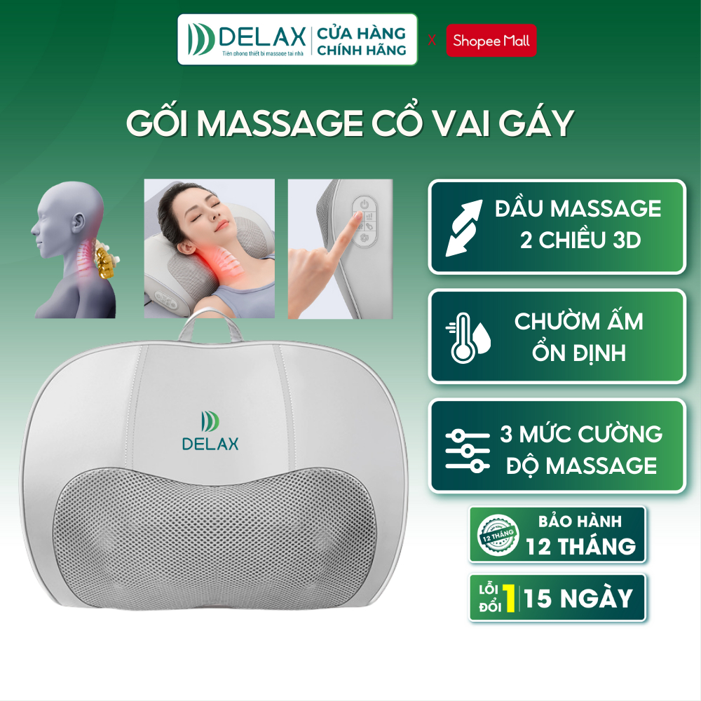 Gối Massage Cổ Vai Gáy DELAX Đầu Massage 3D Hồng Ngoại Đảo Chiều Giúp Giảm Đau Nhức,Máy Mát Xa Đa Năng Toàn Thân GMC01