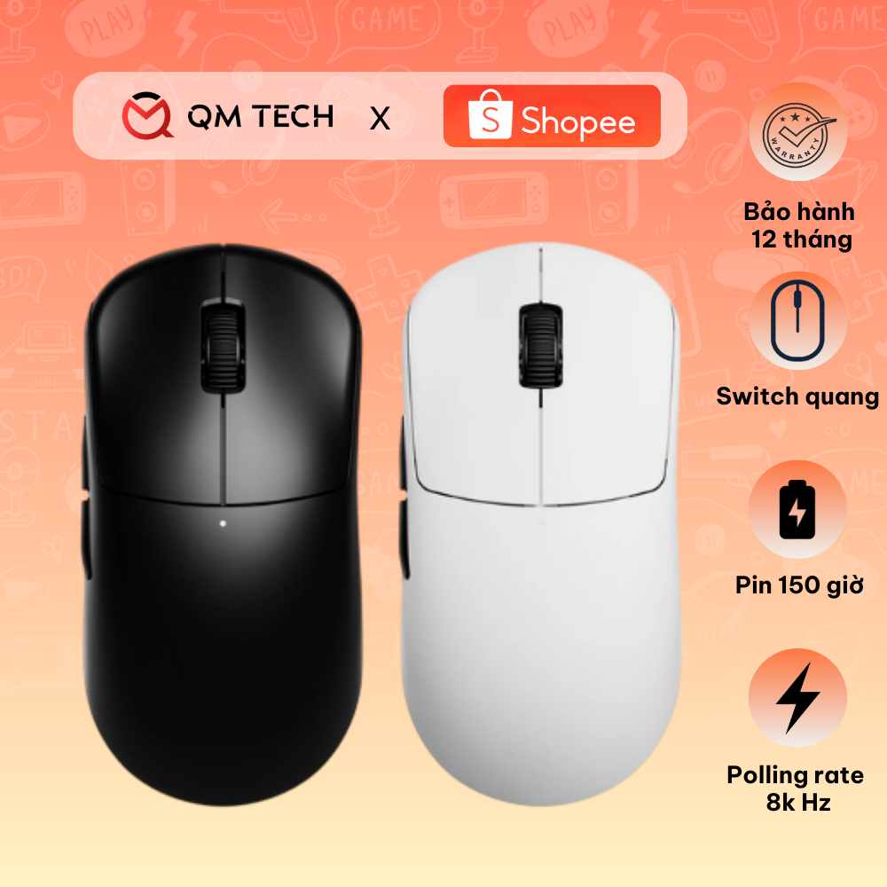 Chuột gaming không dây form đối xứng RAWM Leviathan V4 8KHz - QMTECHSTORE
