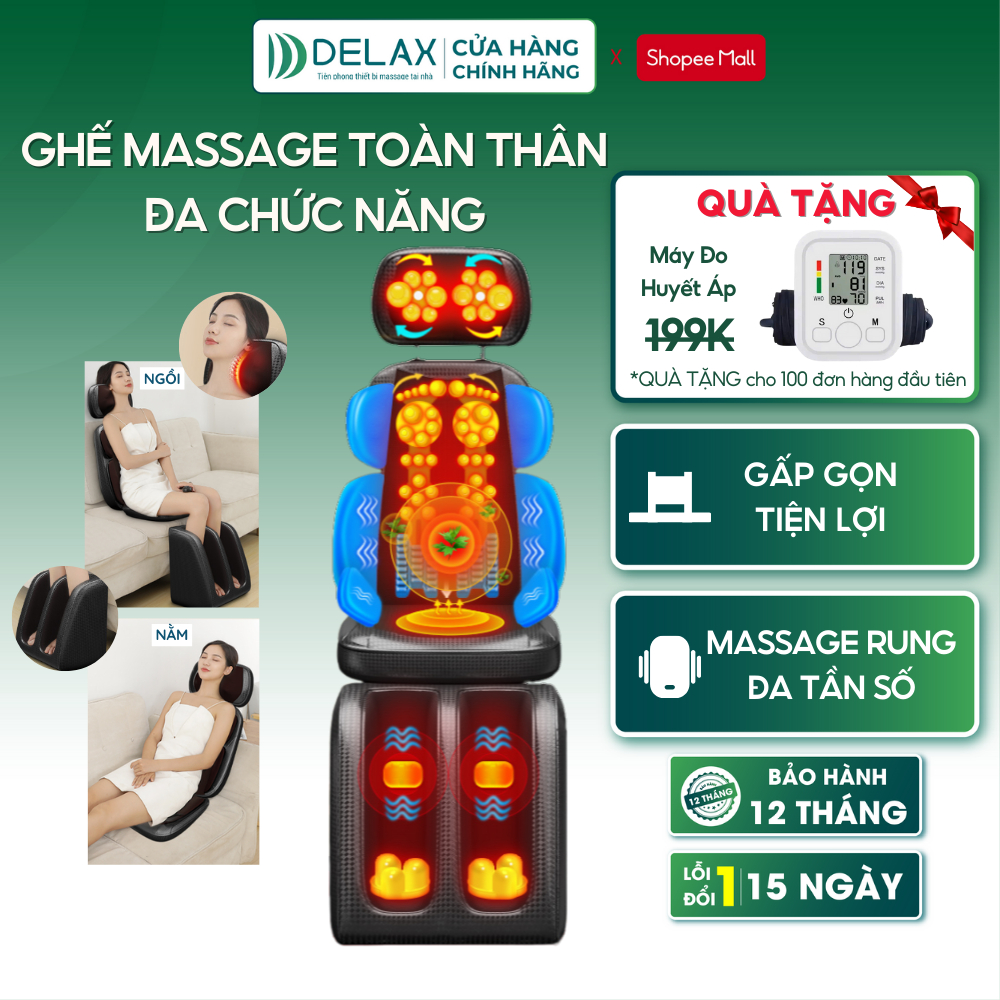 Ghế Massage Toàn Thân DELAX Đệm Massage Cổ Vai Gáy, Ghế Massage Giảm Đau Lưng Thư Giãn GMS05