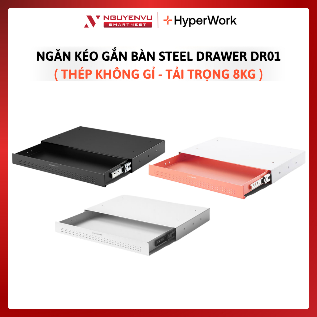 Ngăn kéo gắn bàn HyperWork Steel Drawer HPW DR01 - Thép không gỉ - Tải trọng 8kg | BẢO HÀNH 12 THÁNG