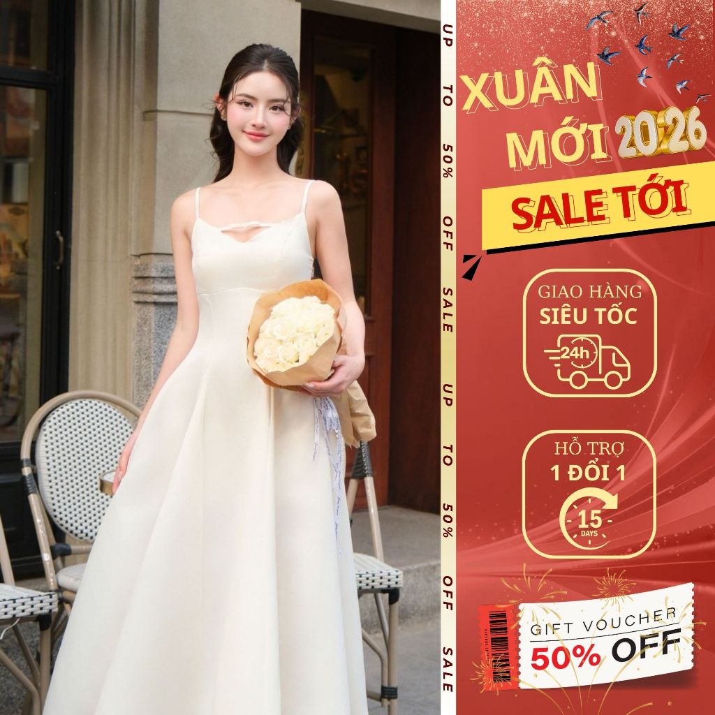 Đầm dạ hội hai dây sang trọng – Váy maxi trễ vai công chúa cao cấp EMILI DESIGN V422