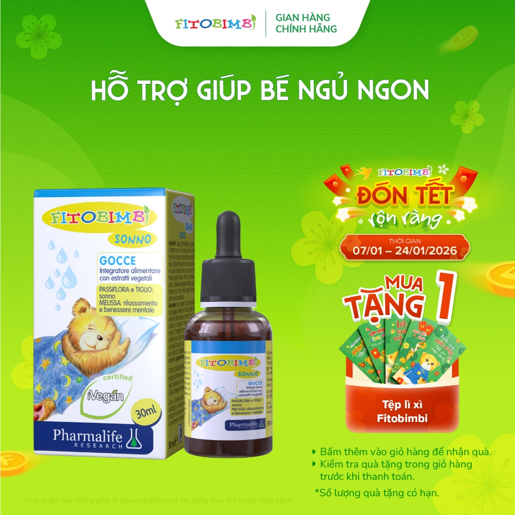 Siro Ngủ Ngon Cho Bé Fitobimbi Sonno Thuần Thực Vật Hỗ Trợ Bé Ngủ Ngon, Sâu Giấc Chai 30ml