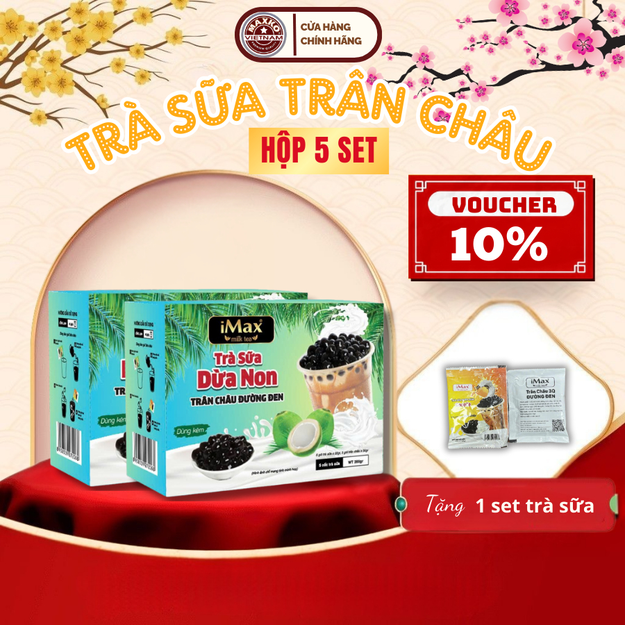 Set Trà Sữa Tự Pha thương hiệu Maxko hương dừa non, Nguyên Liệu Làm Trà Sữa 5 cốc