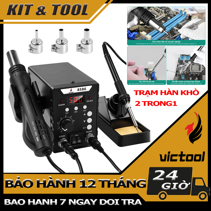 【Bảo hành】 Trạm hàn khò 2 trong1 Máy khò nhiệt 760w W8586 Máy khò hàn mini - chỉnh nhiệt độ có led h