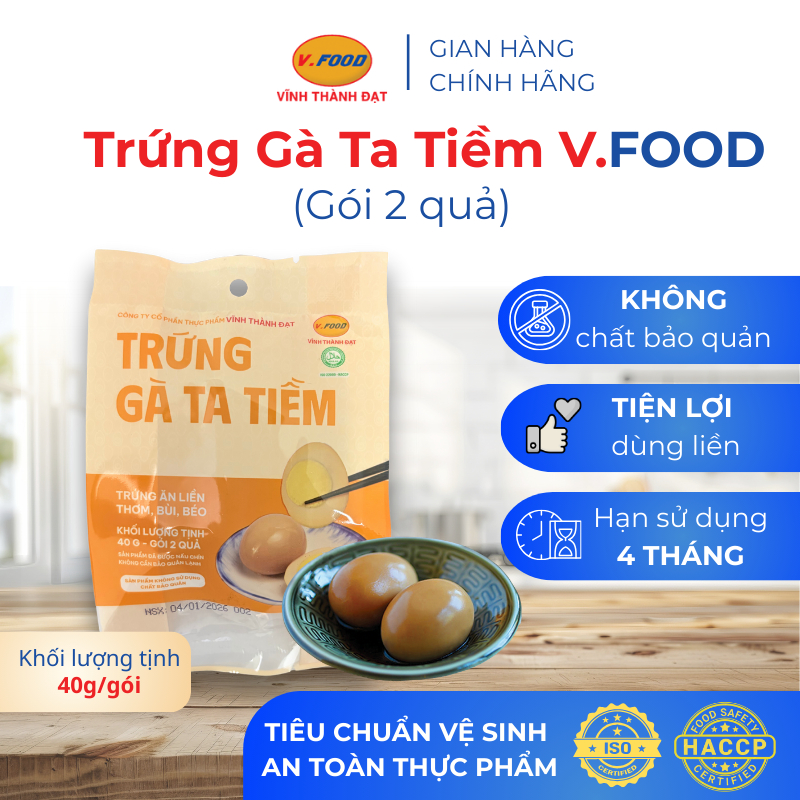 Trứng gà Ta tiềm V.Food ăn liền tiện lợi gói 2 quả, làm từ trứng gà Ta nên trứng Nhỏ