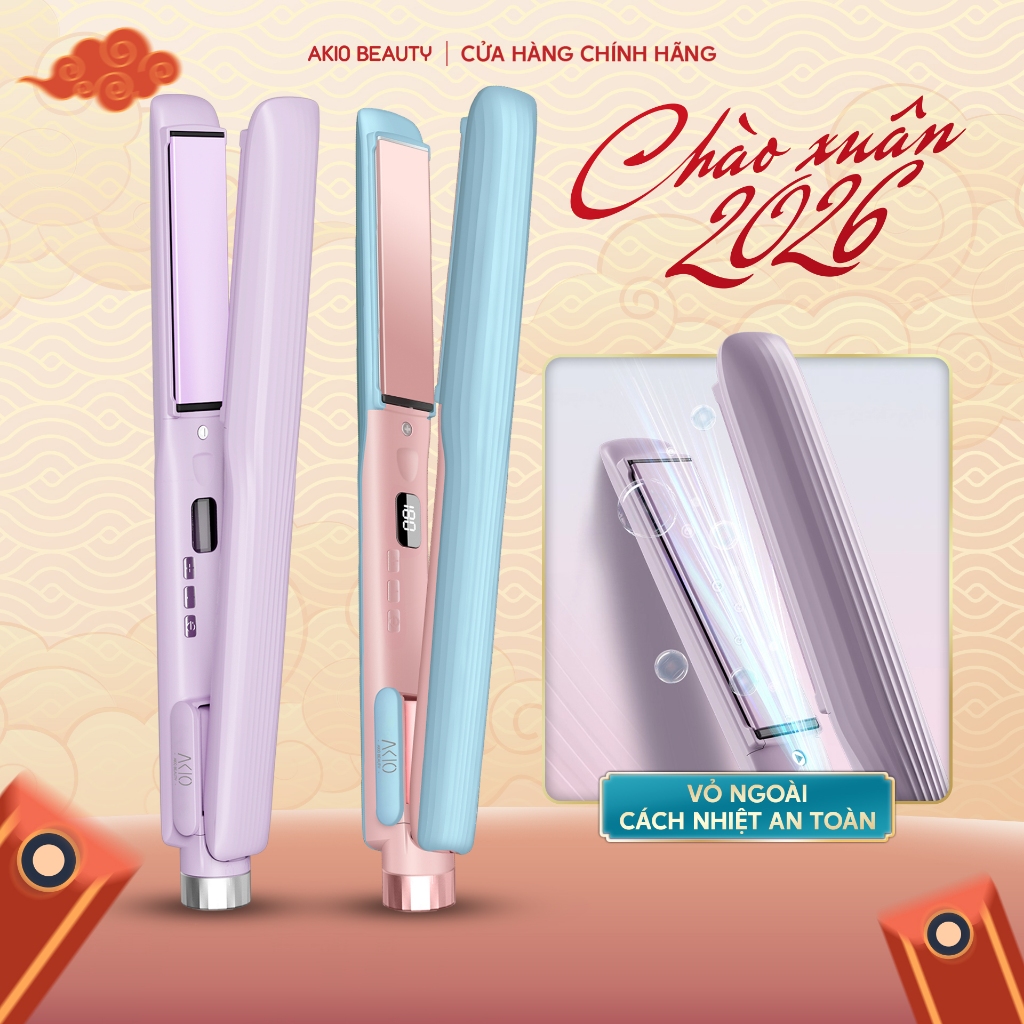 Máy duỗi tóc ép thẳng AKIO chống bỏng tối đa, tạo kiểu thẳng xoăn có ion âm bảo vệ tóc