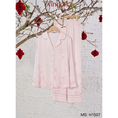Pijama mặc nhà đồ ngủ nữ lụa VINGO/VINGORIA tay dài xuân hè Vân Chi H1507