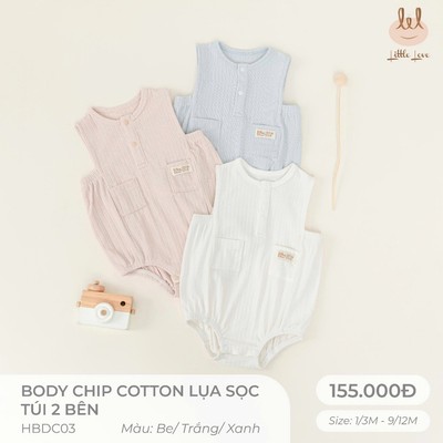 BODY CHIP COTTON LỤA CÓ TÚI 2 BÊN LIL LITTLE LOVE [  MỀM, MÁT, MỊN CO DÃN VÀ THẤM HÚT ] SZ 1/3M - 9/12M (HBDC03)