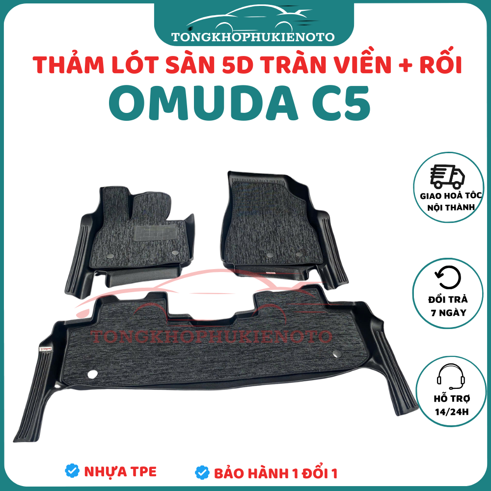 Thảm lót sàn NHỰA đúc TPE 5D xe OMODA C5 - Mẫu Tràn viền bậc cửa - MẪU BẬC DÀI  - 1 bộ 3 tấm - dễ vệ