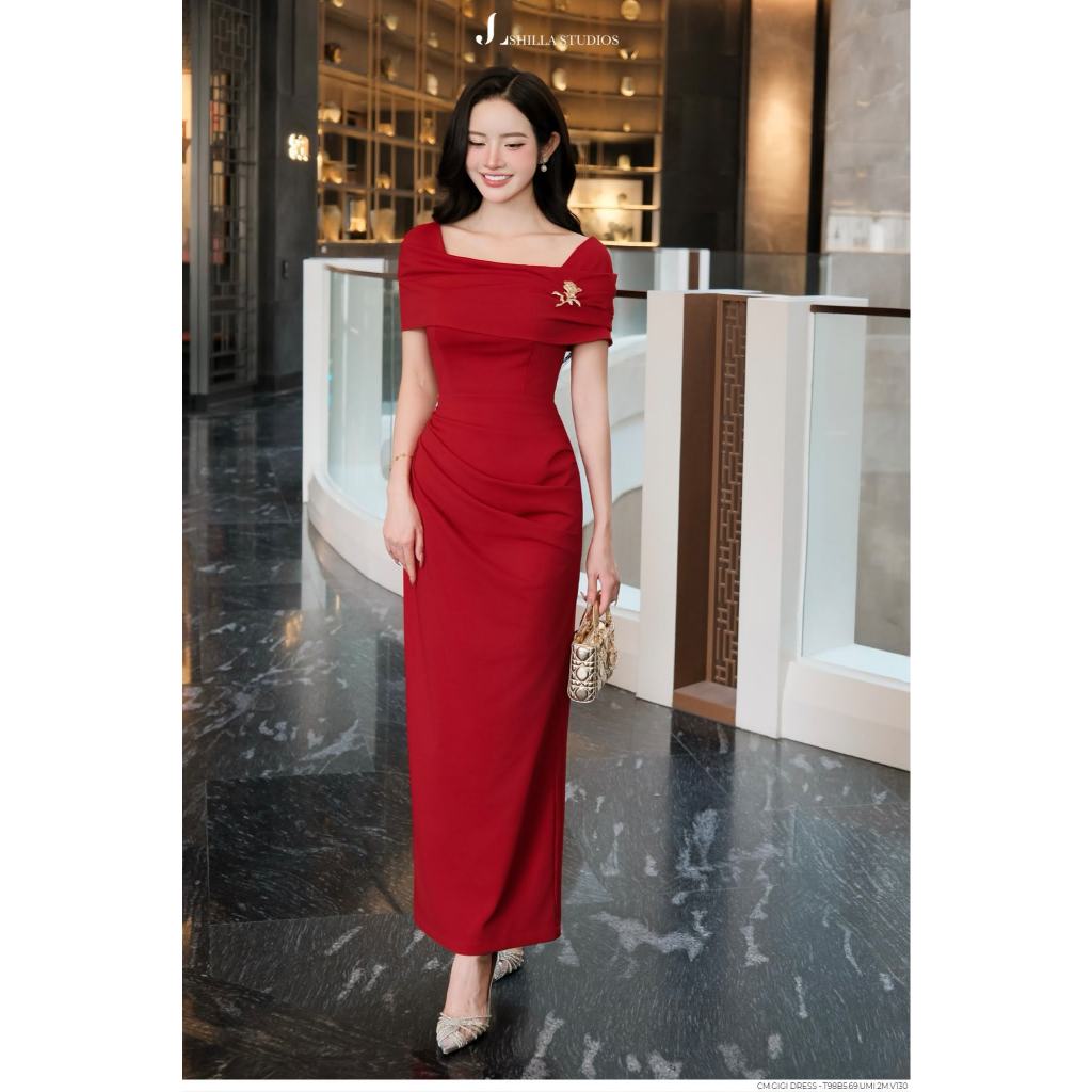 Shilla - GIGI DRESS.T98B5.69 (Golden Allure) - Váy body trễ vai dáng dài sang trọng