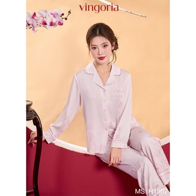 Pijama mặc nhà bộ đồ ngủ nữ lụa VINGO/VINGORIA tay dài xuân hè Vân Chi H1507