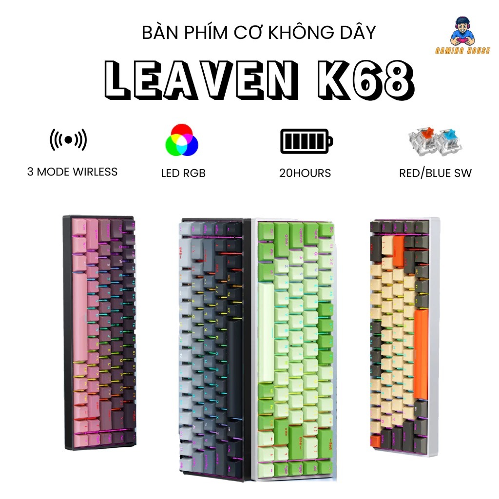 Bàn Phím Cơ Không Dây Bluetooth K68 - Hotswap 5 Pin - Pin sạc - LEG RGB - APP Marco | BigBuy360 - bigbuy360.vn