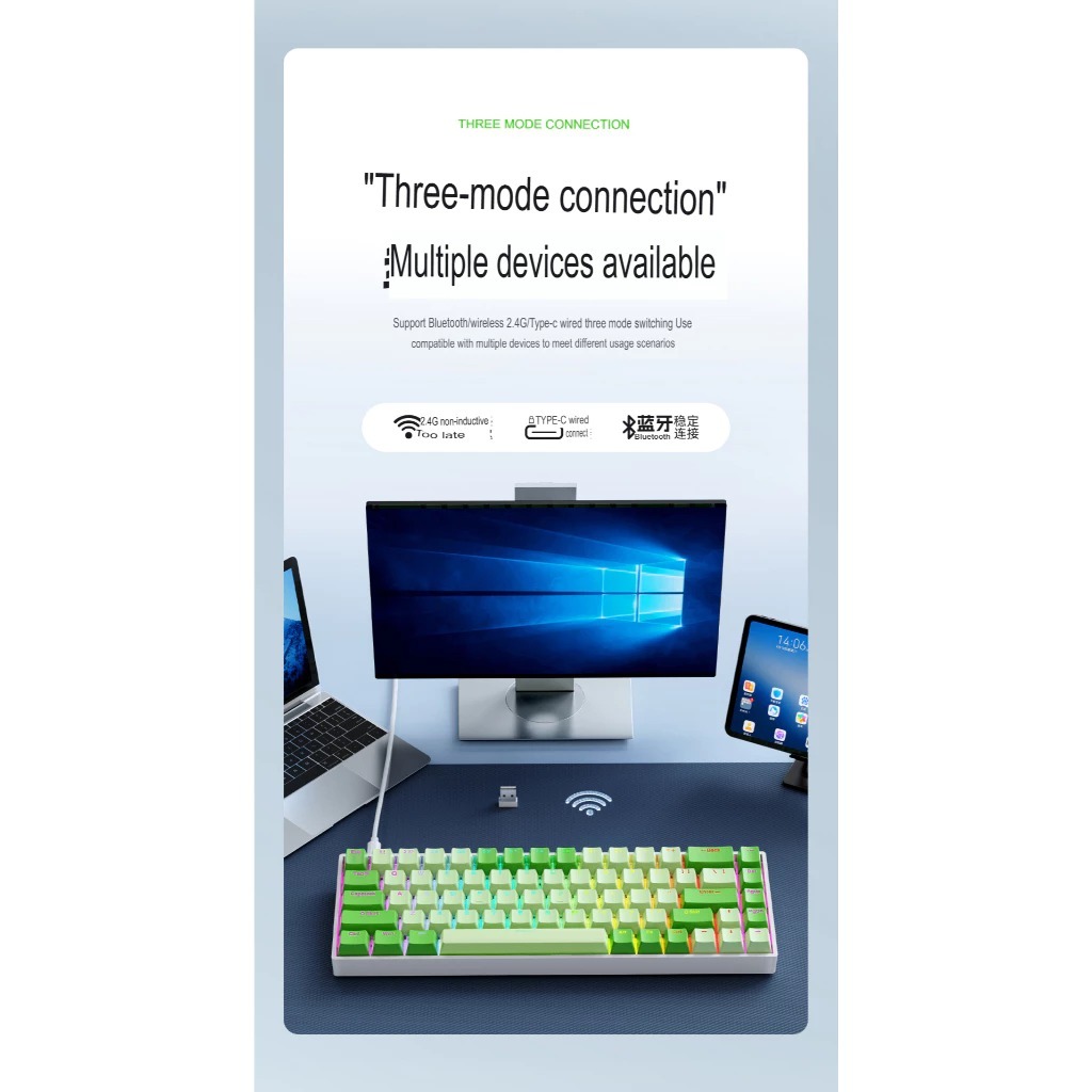 Bàn Phím Cơ Không Dây Bluetooth K68 - Hotswap 5 Pin - Pin sạc - LEG RGB - APP Marco | BigBuy360 - bigbuy360.vn