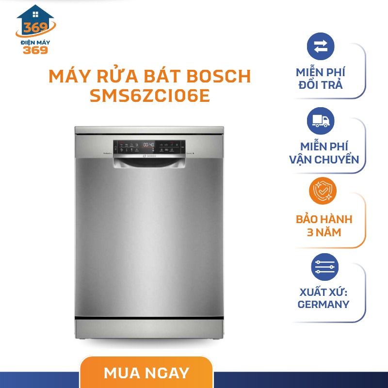 Máy Rửa Bát Độc Lập Bosch SMS6ZCI06E Serie 6 – 8 Chương Trình Rửa – Xuất Xứ Đức – SMC