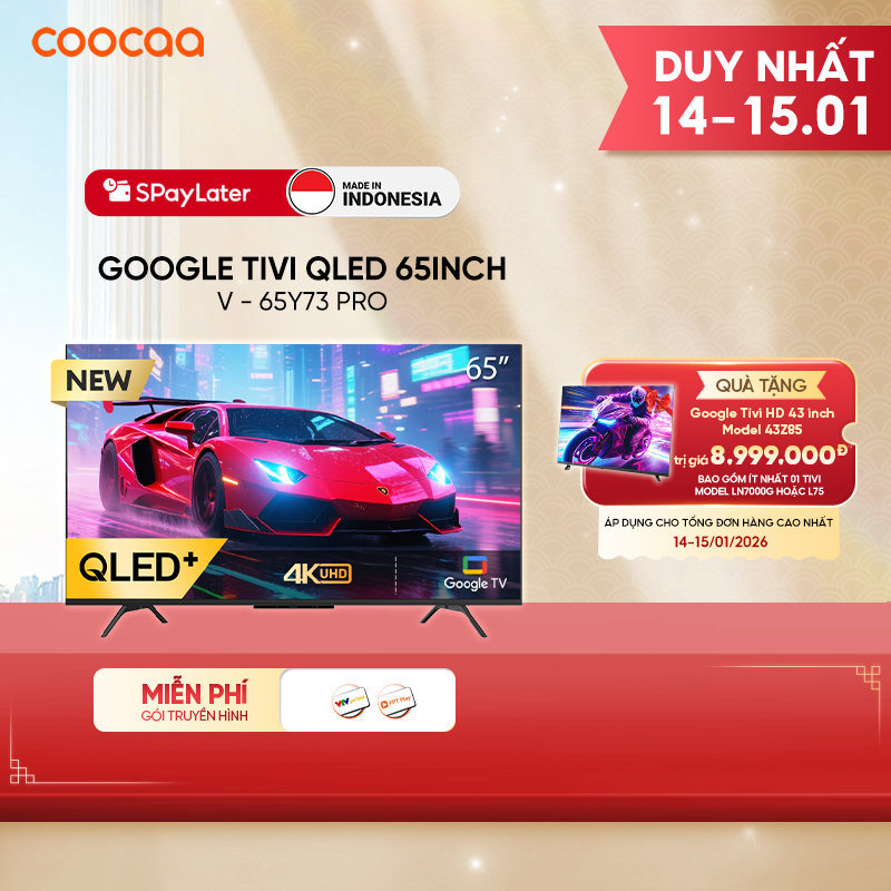 [Miễn phí lắp đặt HCM - HN] Google Tivi Qled+ 65 Inch - 65Y73 PRO Youtube Netfilx Smart TV