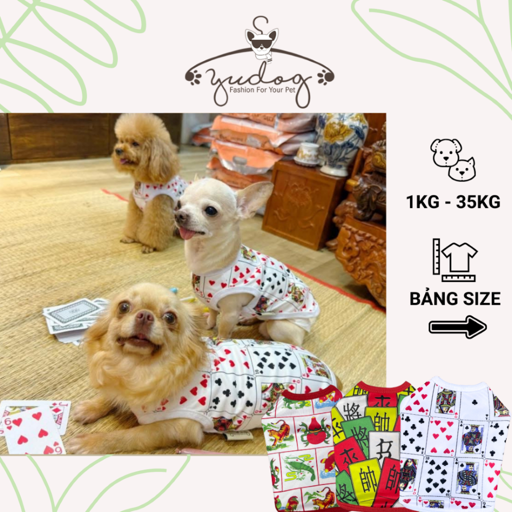 Áo thun poly sát nách đồ cho chó mèo áo mặc thú cưng yudog áo lá bài, bầu cua, tứ xắc cho chó mèo