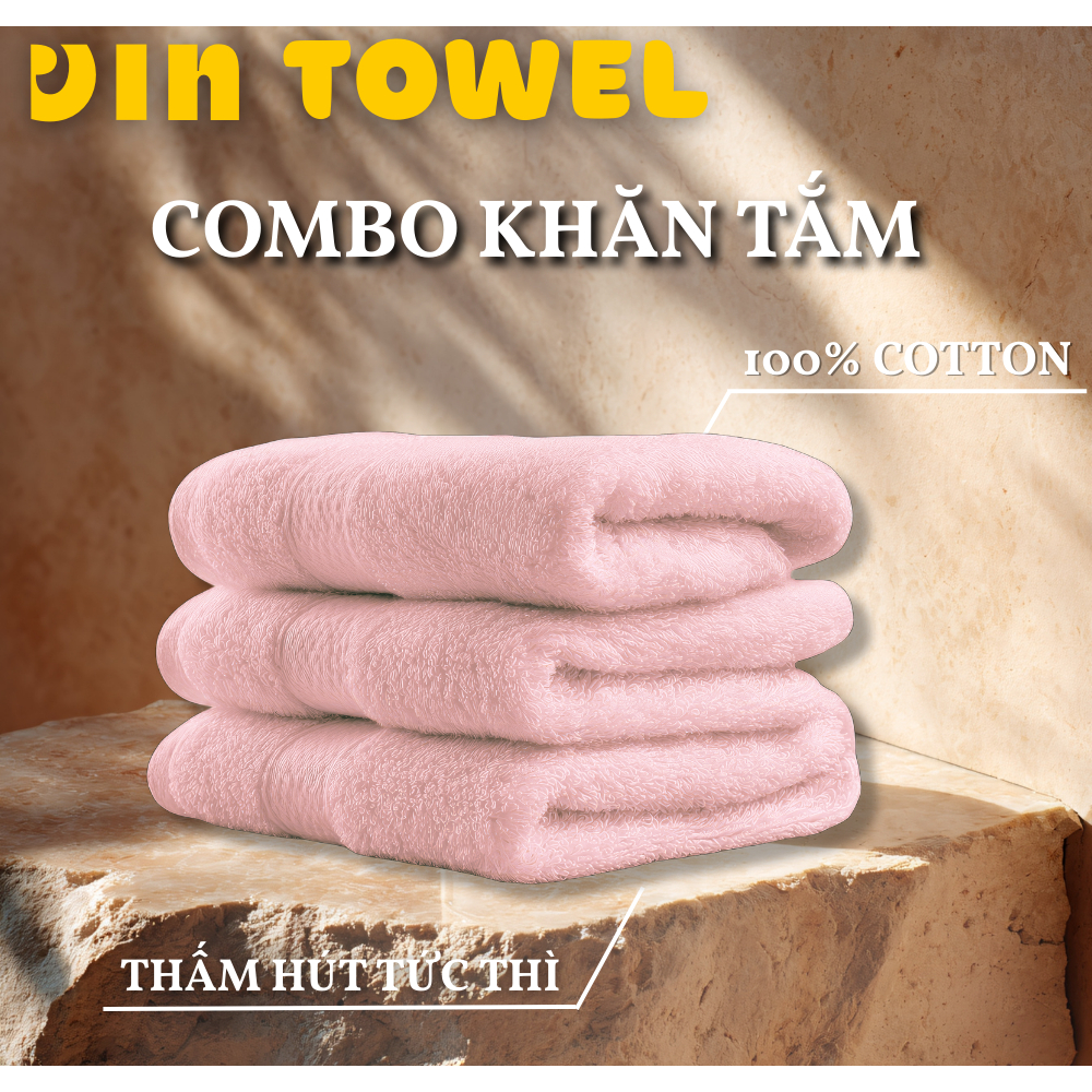 [COMBO KHĂN TẮM] VIN TOWEL - 100% COTTON THẤM HÚT, CHẤT LƯỢNG CAO, GIA ĐÌNH, HOTEL, SPA, NHÀ TẮM