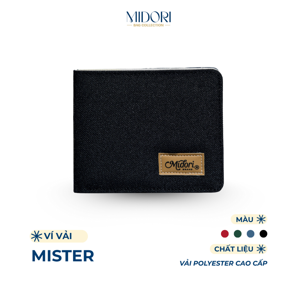 Ví Vải Ngang Nam Nữ Mister Bóp Đựng Tiền Thẻ Nhiều Ngăn Polyester Cao Cấp | MIDORI BAG COLLECTION