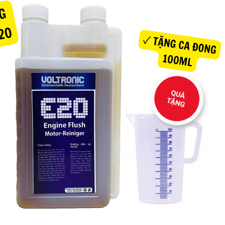 (TẶNG CA ĐONG) Dung dịch SÚC RỬA ĐỘNG CƠ VOLTRONIC E20 ENGINE FLUSH 1L, Làm Sạch Động Cơ Xe Máy Xe Ô