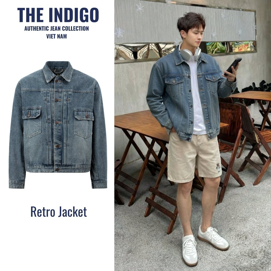 Jeans Jacket - THE INDIGO -  Áo Khoác RETRO XANH Form Rộng Màu Indigo, Dusty Blue
