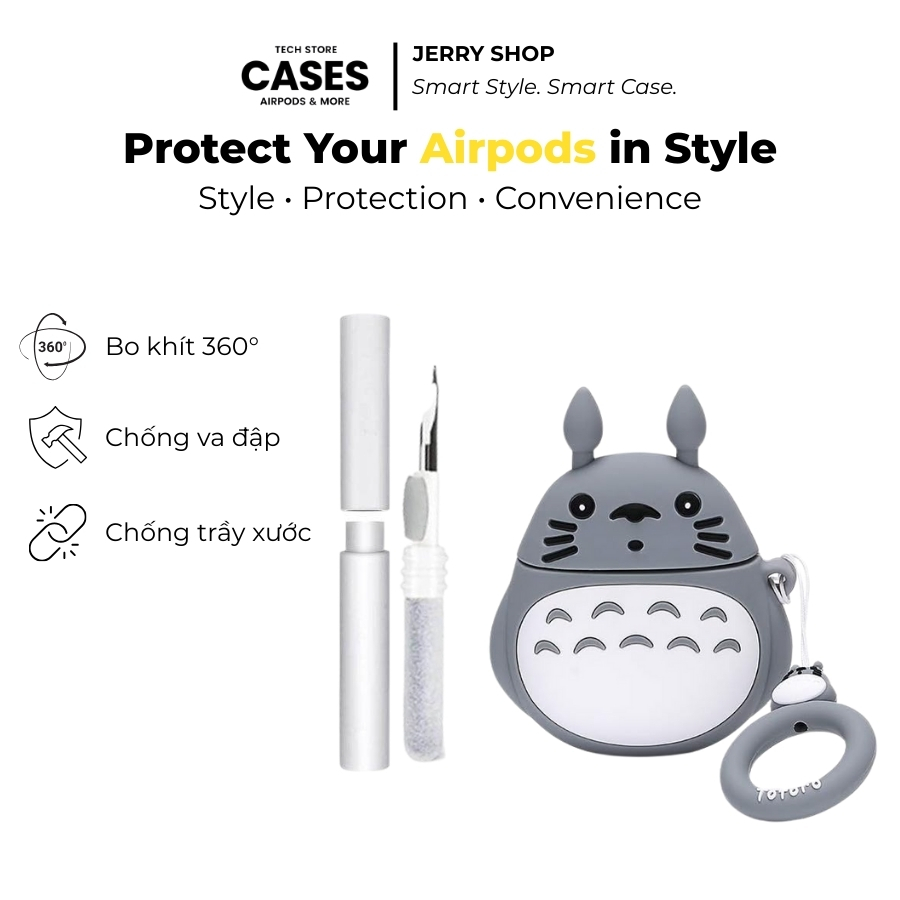 Vỏ ốp case airpods 1 2 3 4 pro pro2 pro3, case bảo vệ ốp tai nghe vỏ airpod bluetooth totoro kèm bút
