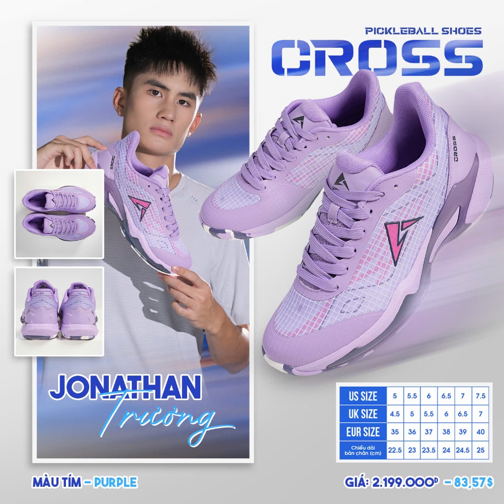 Giày Pickleball Cao Cấp KAIWIN CROSS Nam Nữ – Nhẹ, Đế Chống Trượt, Di Chuyển Linh Hoạt