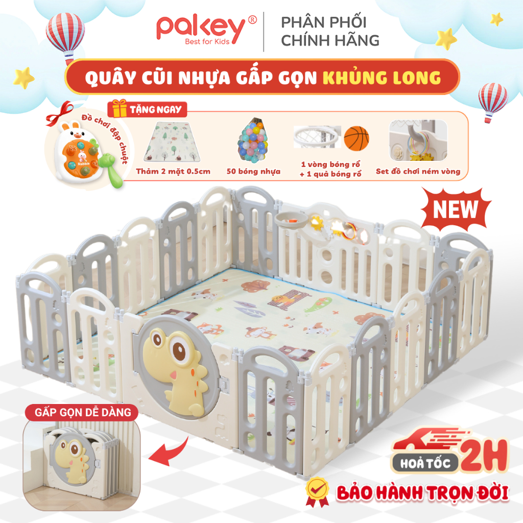 Quây Cũi Nhựa Gấp Gọn Pakey Khủng Long Mẫu Mới 2026, Quây Cũi Cho Bé Chất Nhựa An Toàn Cao Cấp Dùng 