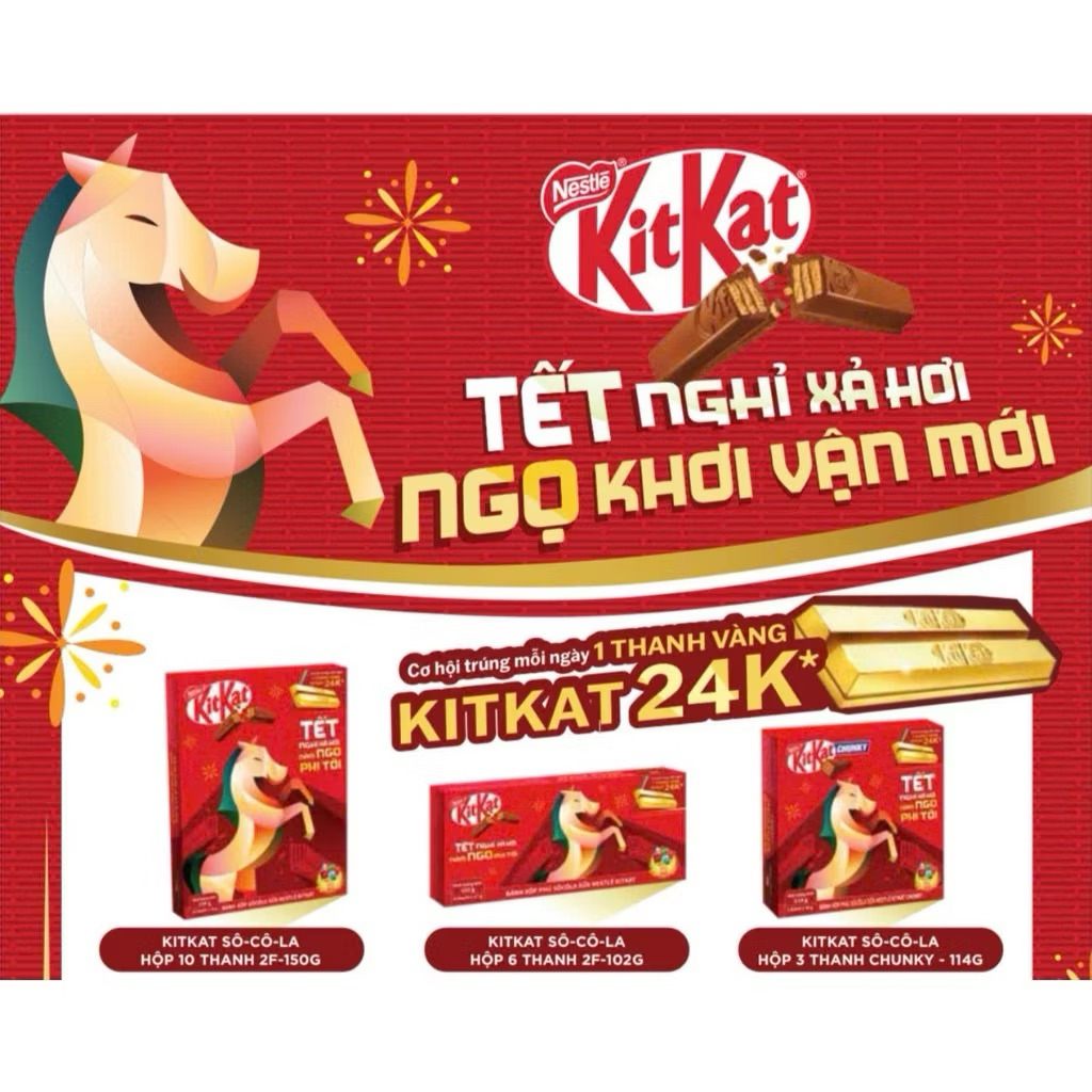socola kitkat tết 2026,bánh phủ socola nestle kitkat hộp 6-10 thanh