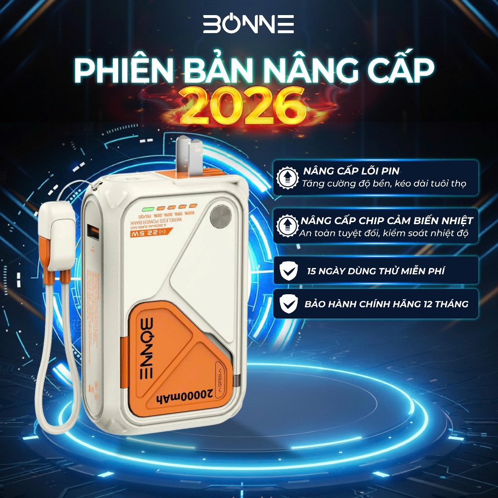 Sạc Dự Phòng BP08 By BONNETECH 10.000 - 20.000 mAh kiêm Củ Sạc có chứng nhận CCC,BH 12 Tháng