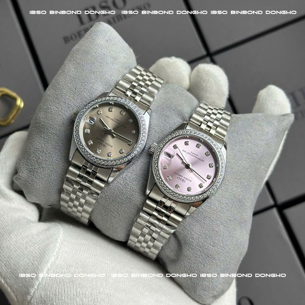 Đồng Hồ IBSO Chính Hãng Mặt Hồng Viền Đá Size 30mm, Tặng Kèm Hộp Hãng IBSO I30 Phù Hợp Làm Quà Chống