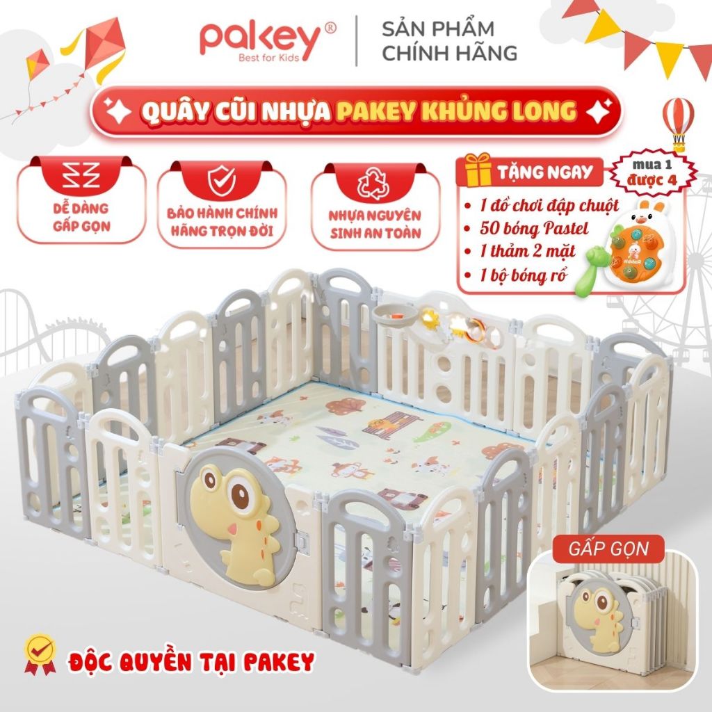Quây Cũi Nhựa Gấp Gọn Cho Bé, Quây PAKEY Khủng Long Nhiều Màu Cho Bé Trai, Bé Gái Chắc Chắn An Toàn 