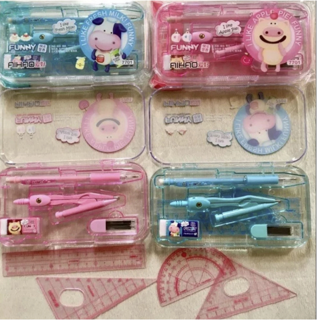 Set compa sắt loại to, eke 8 món aihao 7701 ( 1 bộ compa chì kim)