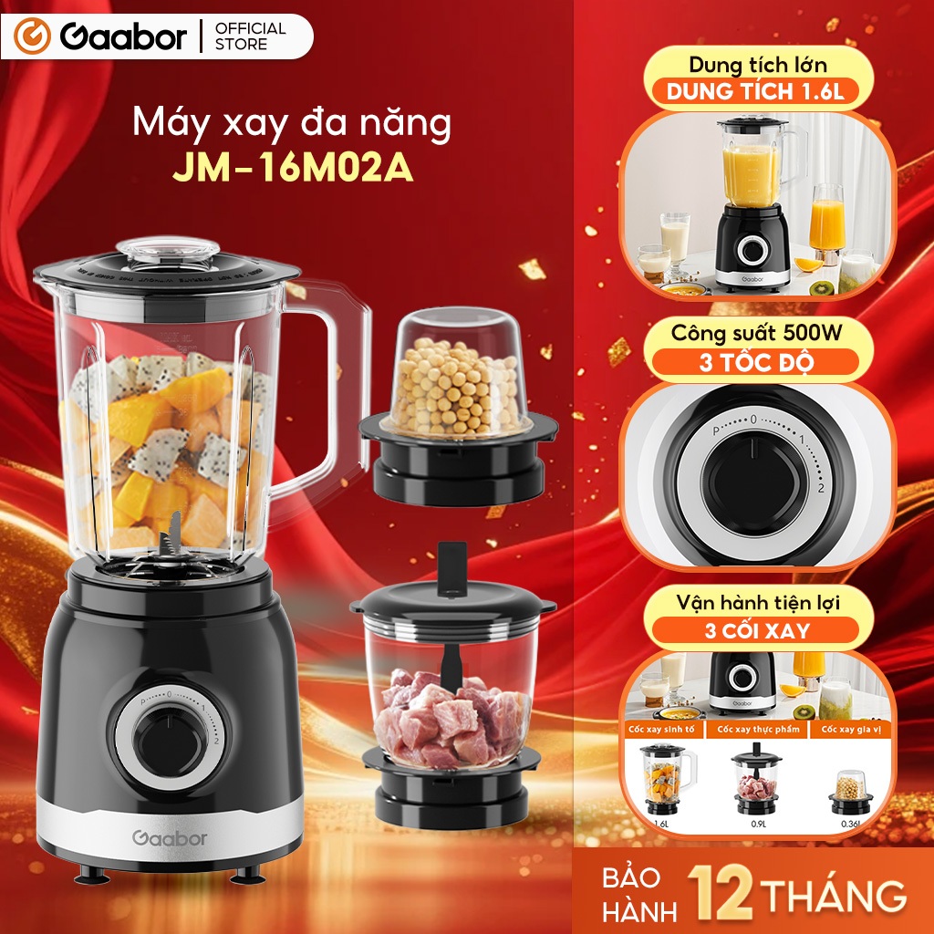 Máy xay sinh tố Gaabor JM-16M02A màu đen đa năng 3in1 dung tích lớn công suất 500W xay gia vị
