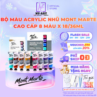 Bộ Màu Acrylic Nhũ Metallic Mont Marte Premium Ánh Kim Cao Cấp | 8 Màu x Tuýp 18ml/36ml Chính Hãng