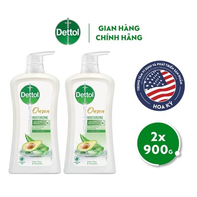 [Hannah Olala x Dettol] Combo 2 Sữa tắm Dettol Onzen Dưỡng ẩm Lô hội & bơ (900G/chai)