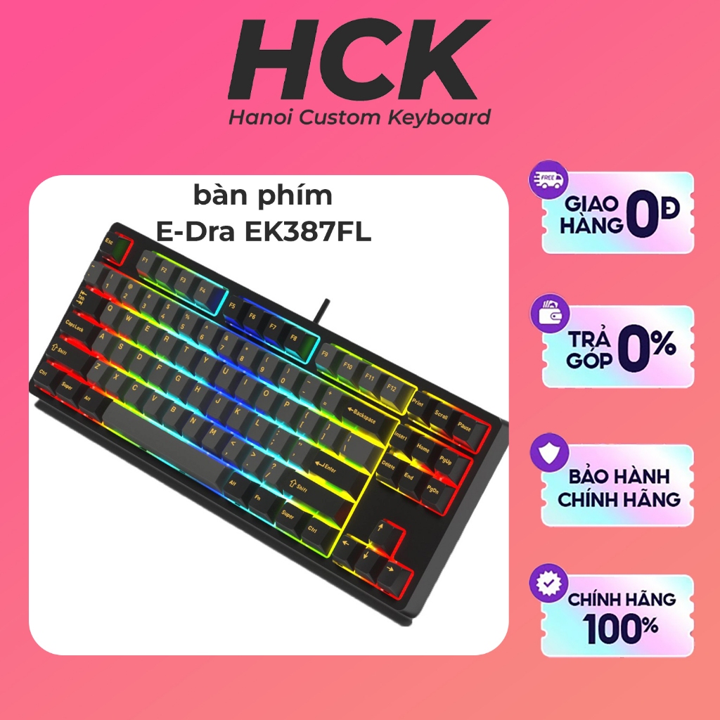[Sẵn Giao] Bàn Phím Cơ Edra EK387FL Led RGB Kết Nối Dây - HCK