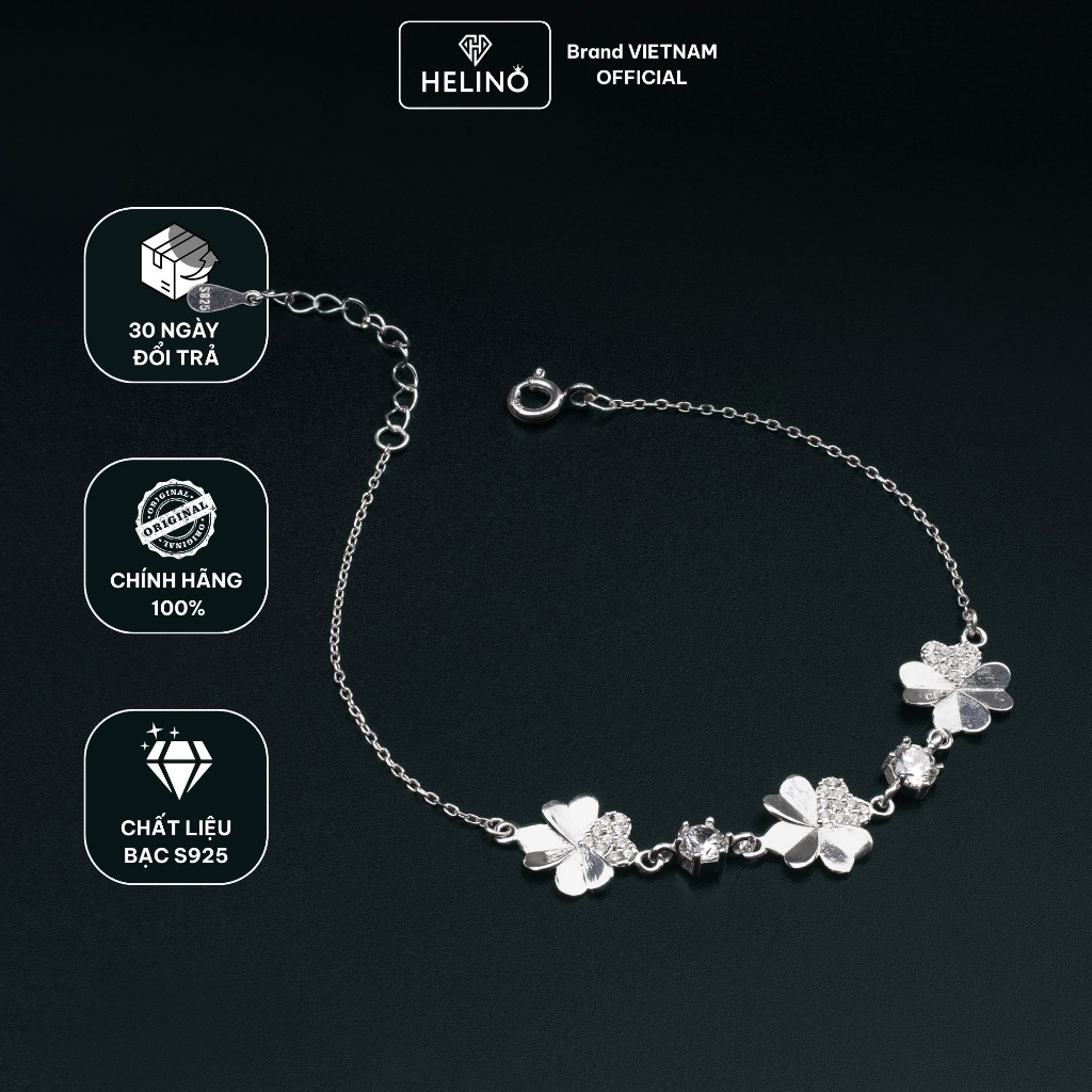 Lắc Tay Bạc Nữ HELINO Vòng Tay Cỏ 4 Lá May Mắn Đính Đá Bạc S925 Lấp Lánh V01