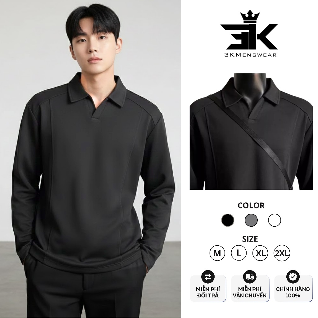 Áo Nỉ Sweater Nam, Dài Tay Cổ V Form Clean Basic Thời Trang Hàn Quốc vải Nỉ 2 Da Cao Cấp 3KMenswear