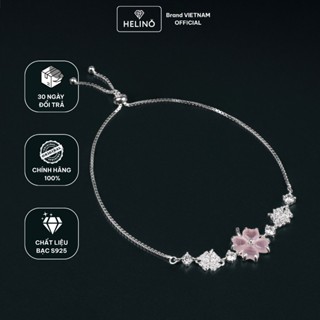 Lắc Tay Bạc Nữ HELINO Dây Rút Cỏ Bốn Lá Đính Đá Mắt Mèo Hồng Bạc S925 V42